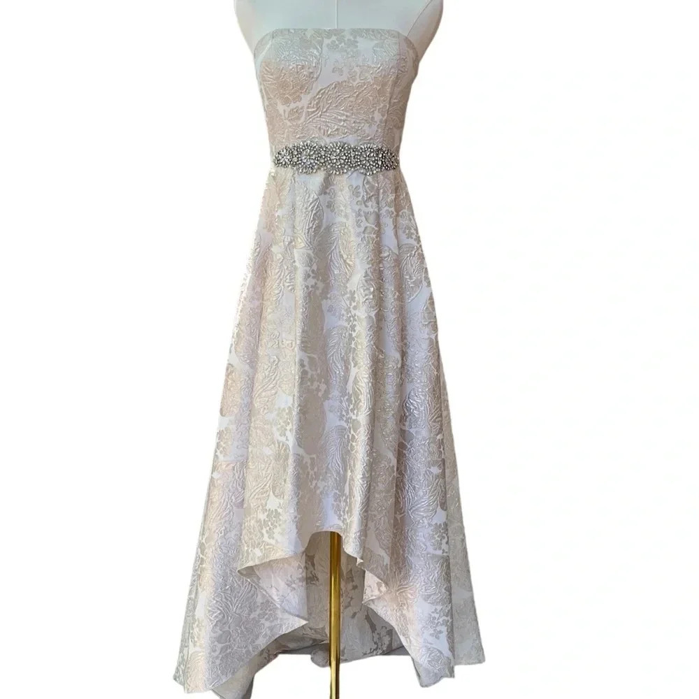 Cache Cream Brocade High-Low Ballgown With Beaded… - image 1